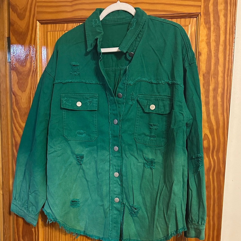 Green Distressed denim women’s Shirt